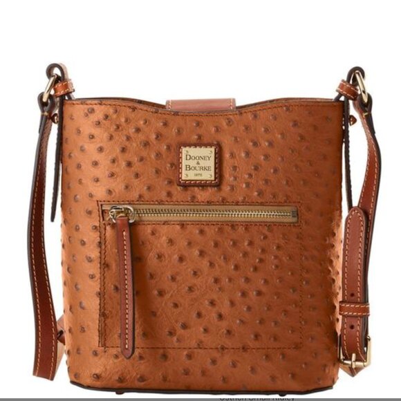 Dooney & Bourke Women's Ostrich Small Ridley Leather Shoulder Bag Caramel New!! - Picture 1 of 4